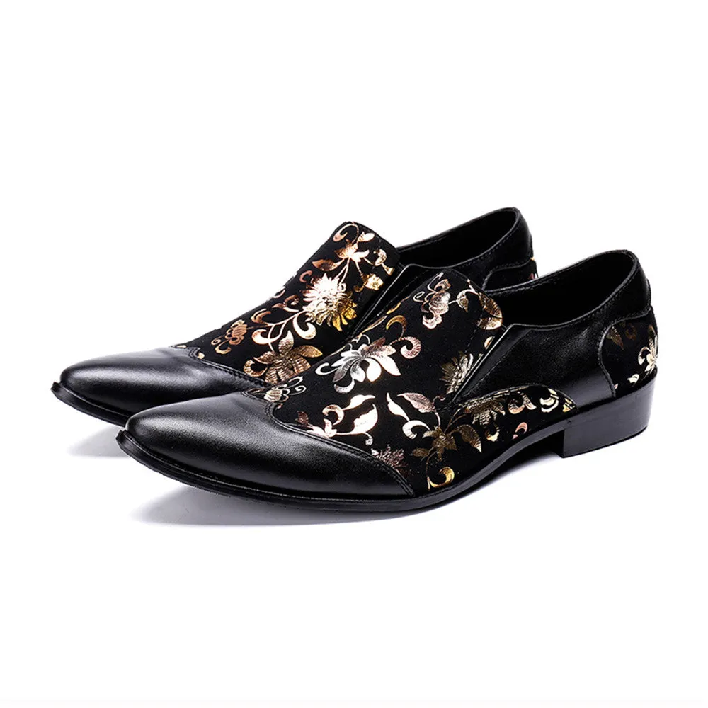 Mens Slip On Black Printed Oxford Shoes