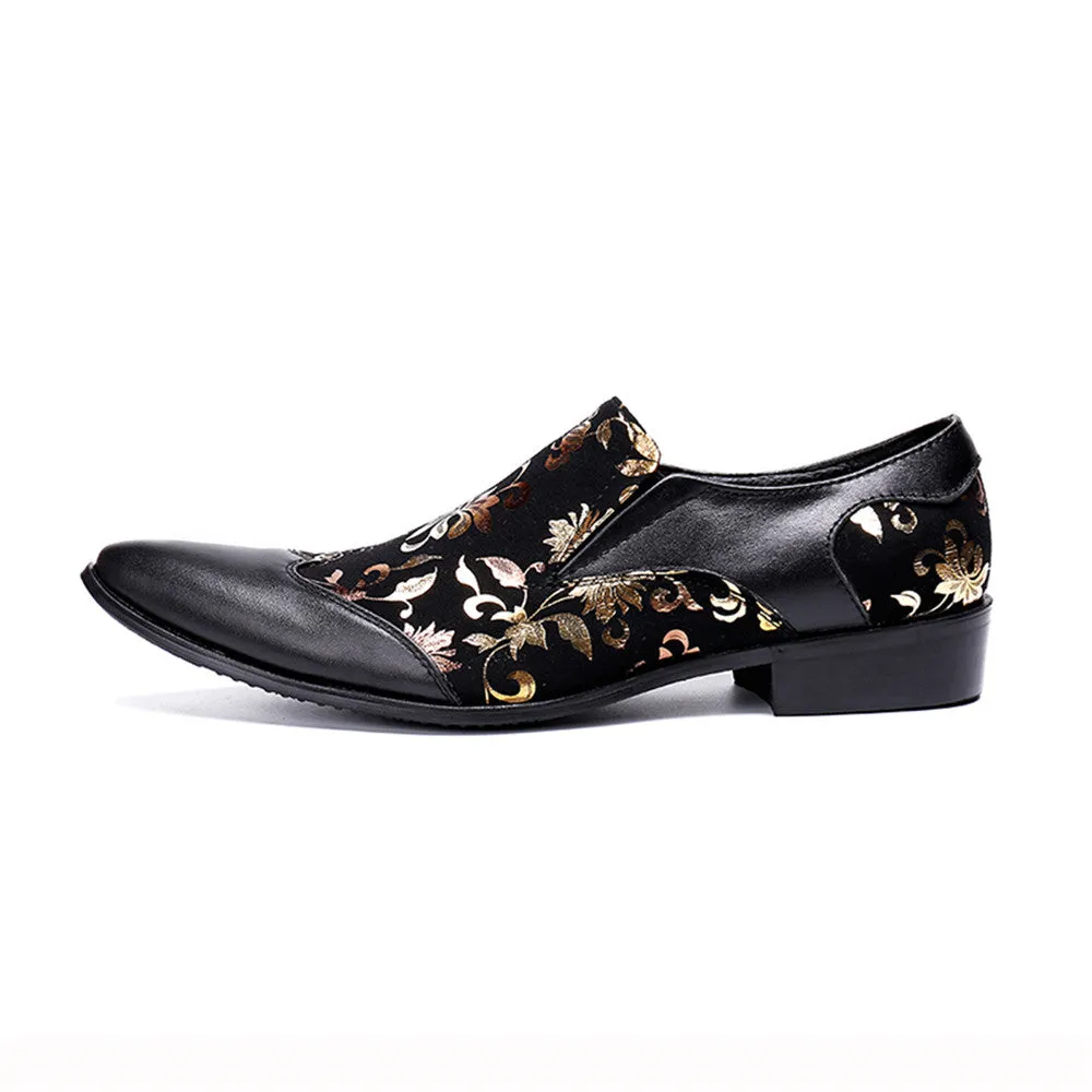 Mens Slip On Black Printed Oxford Shoes