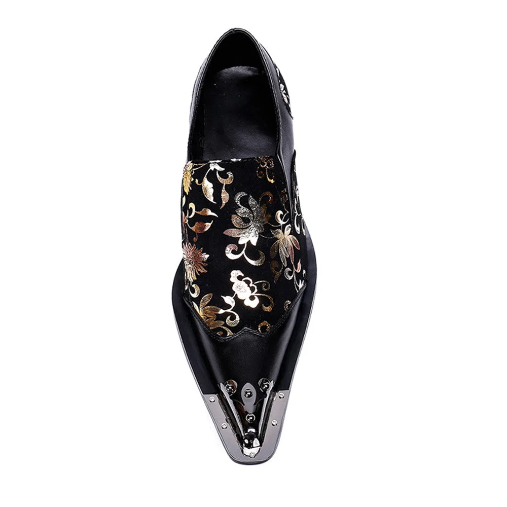 Mens Slip On Black Printed Oxford Shoes