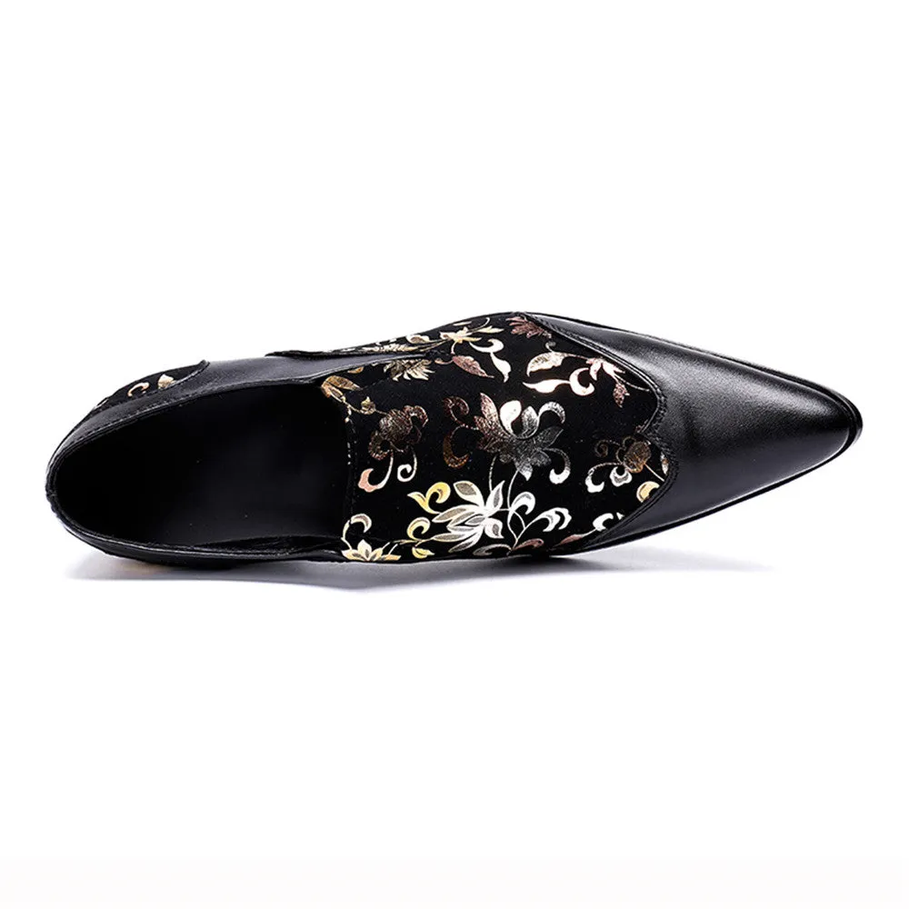 Mens Slip On Black Printed Oxford Shoes