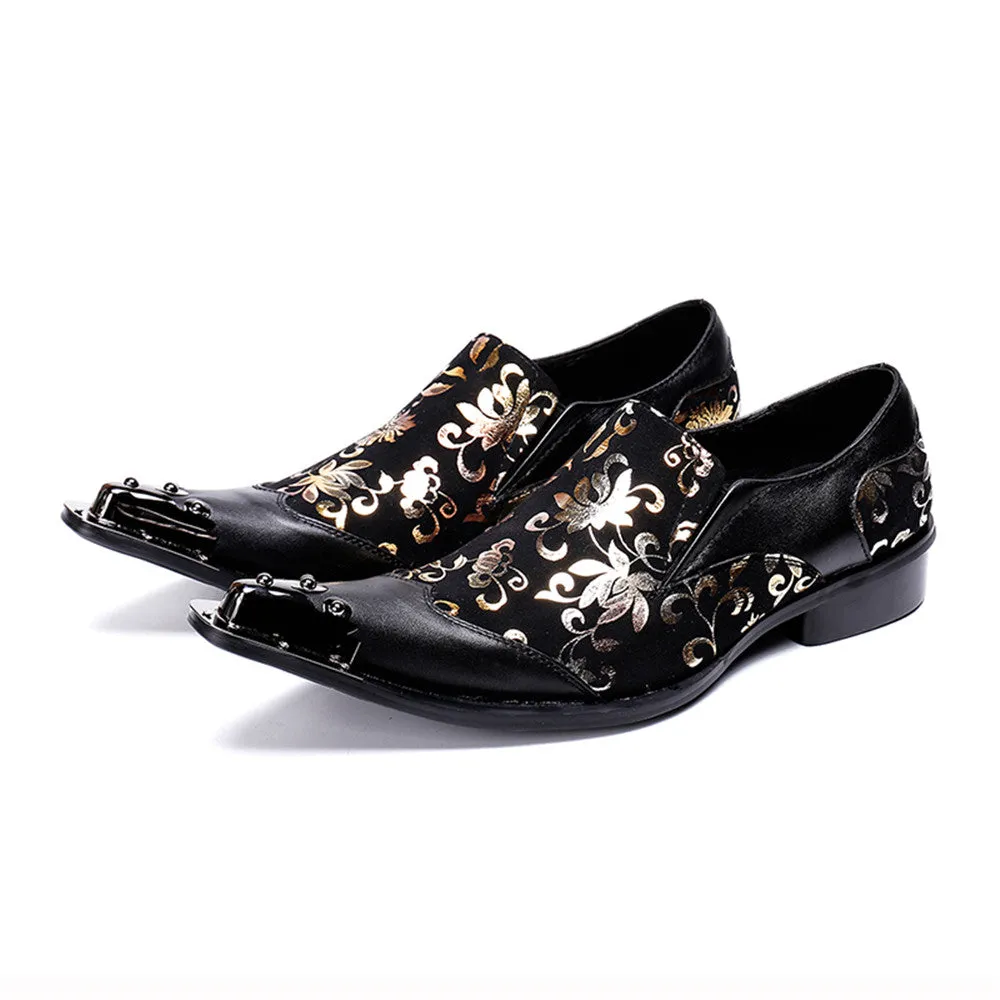 Mens Slip On Black Printed Oxford Shoes