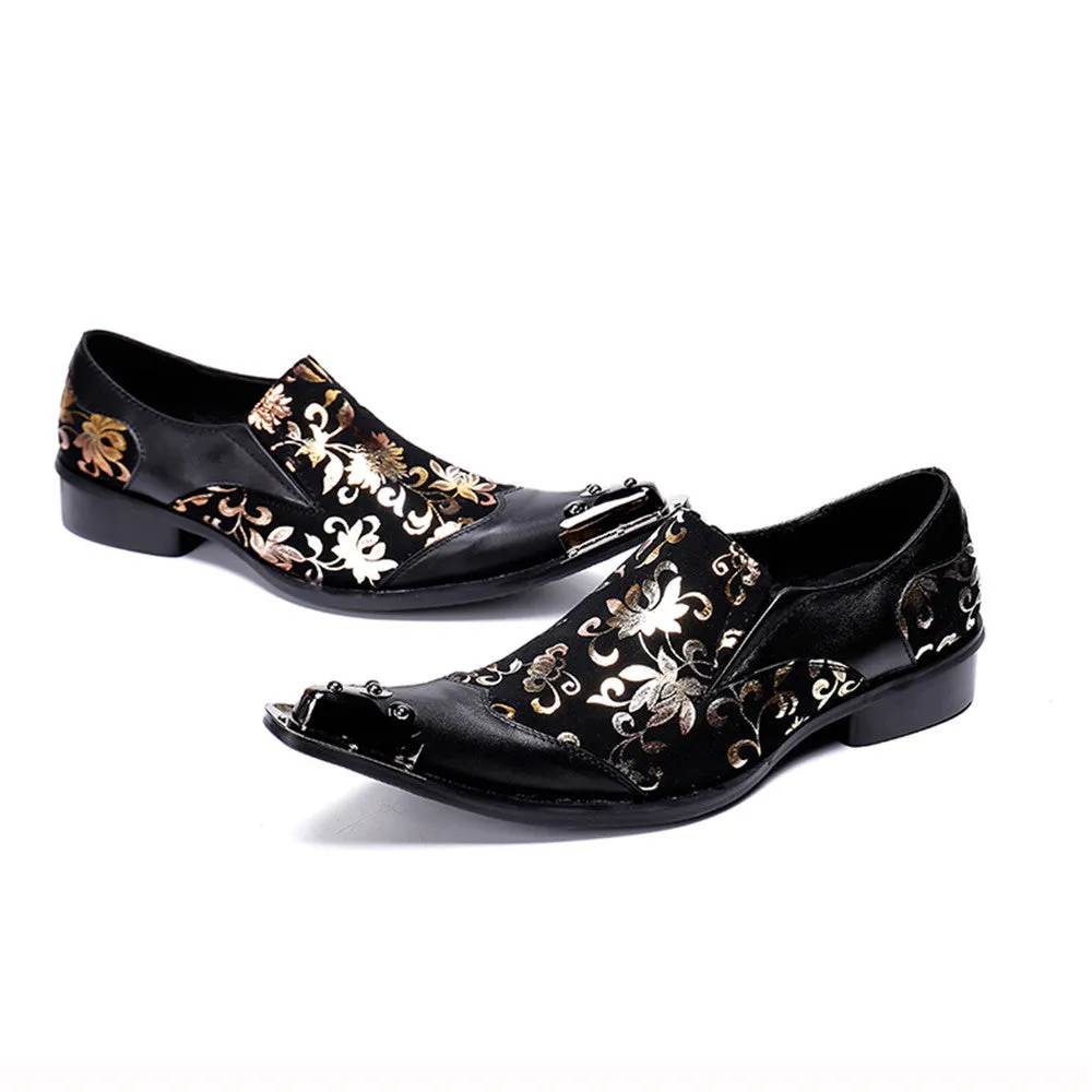 Mens Slip On Black Printed Oxford Shoes