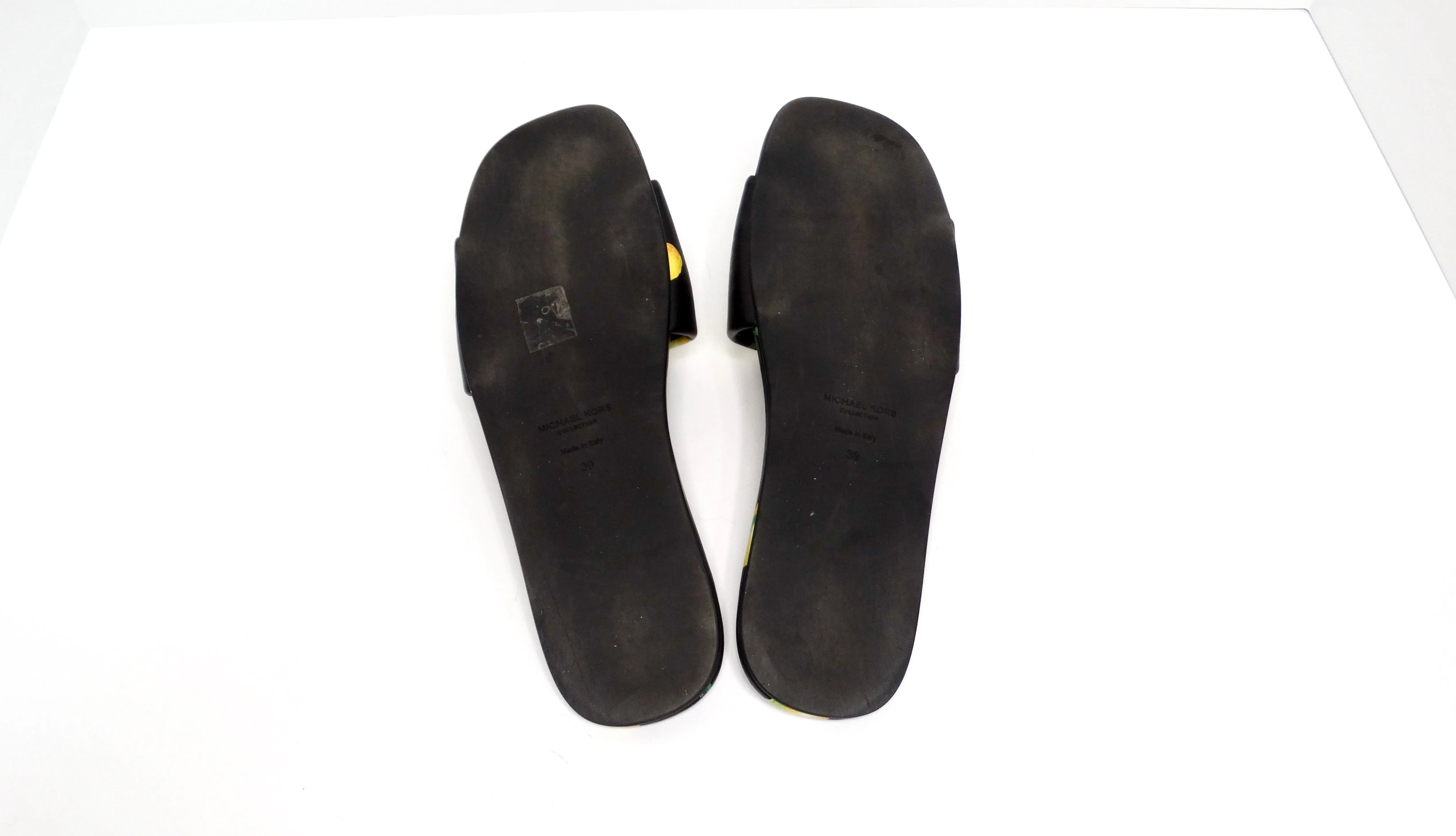Michael Kors Collection Lemon Print Leather Delphine Slides