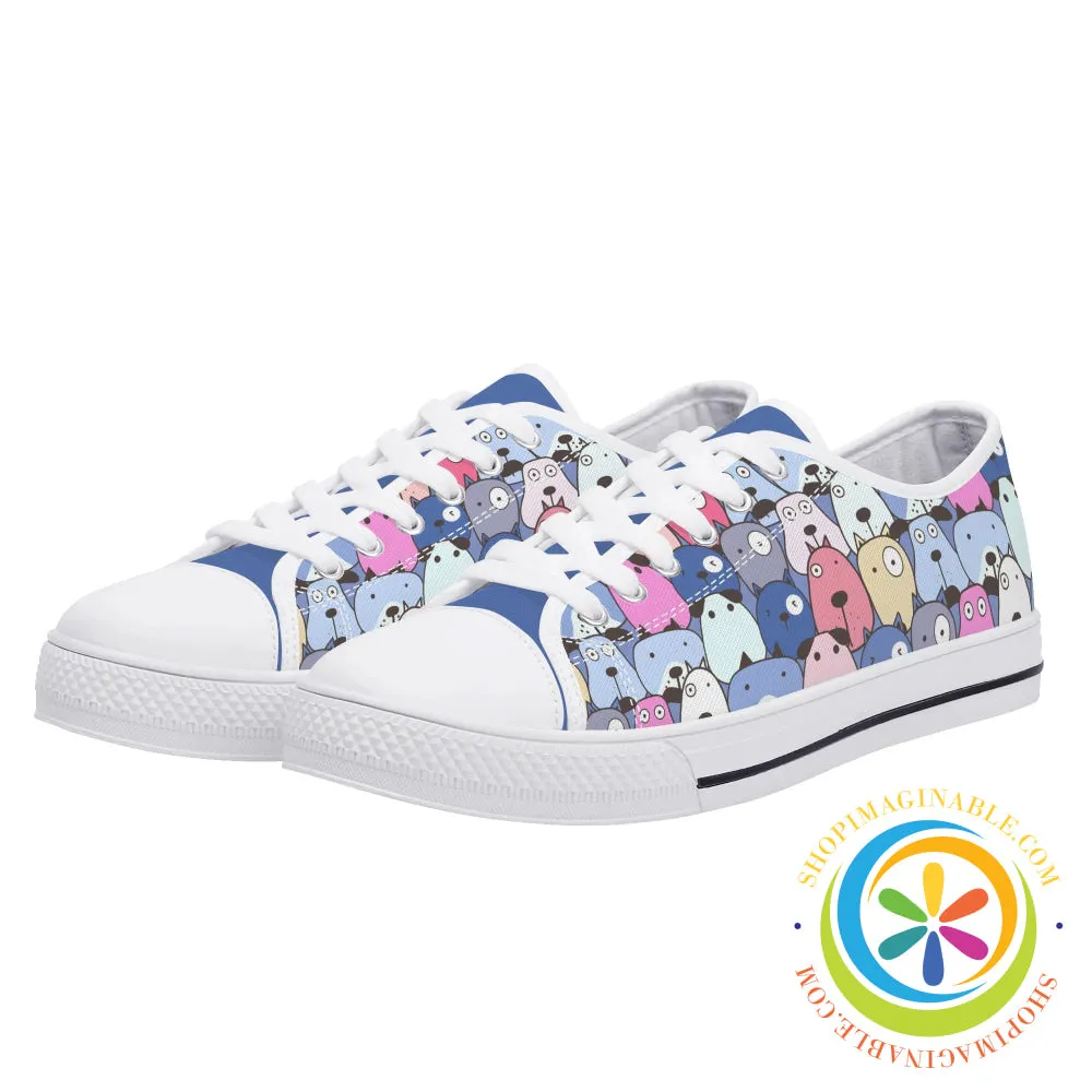 My Dog Walking Ladies Low Top Canvas Shoes