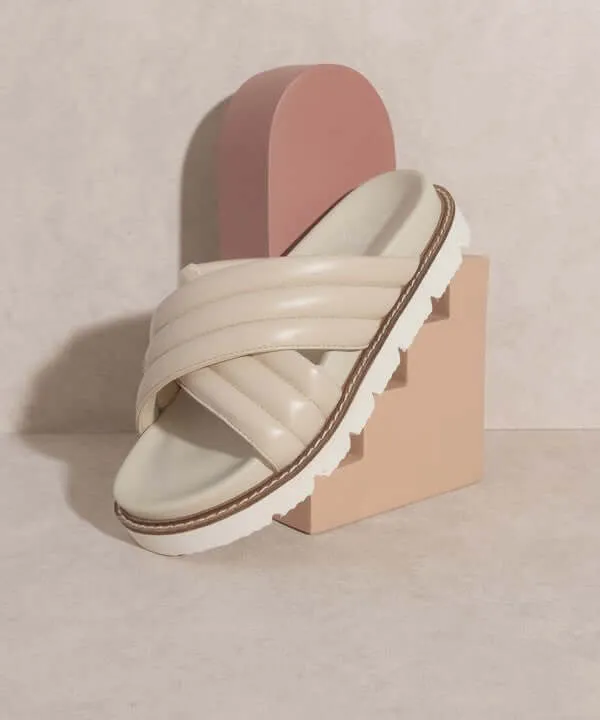 OASIS SOCIETY Grace - Puffed Cross Strap Slide Sandals