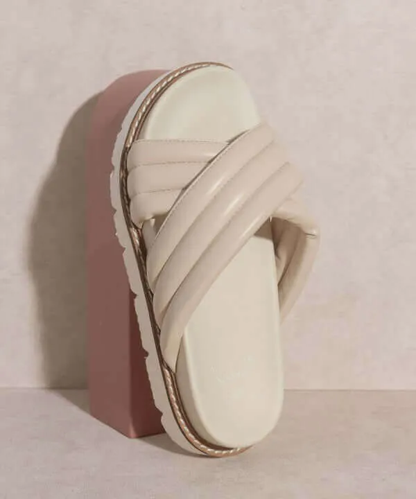 OASIS SOCIETY Grace - Puffed Cross Strap Slide Sandals