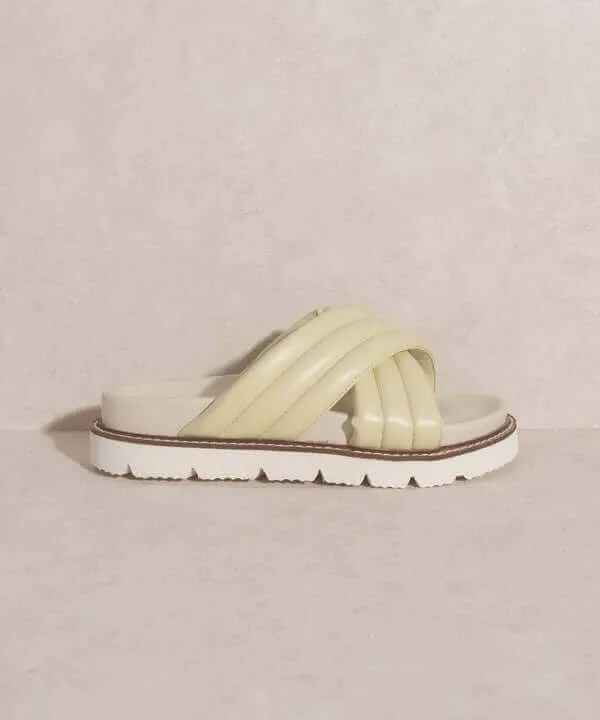 OASIS SOCIETY Grace - Puffed Cross Strap Slide Sandals