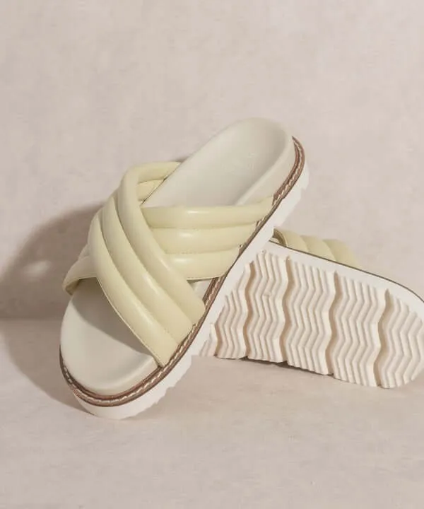 OASIS SOCIETY Grace - Puffed Cross Strap Slide Sandals