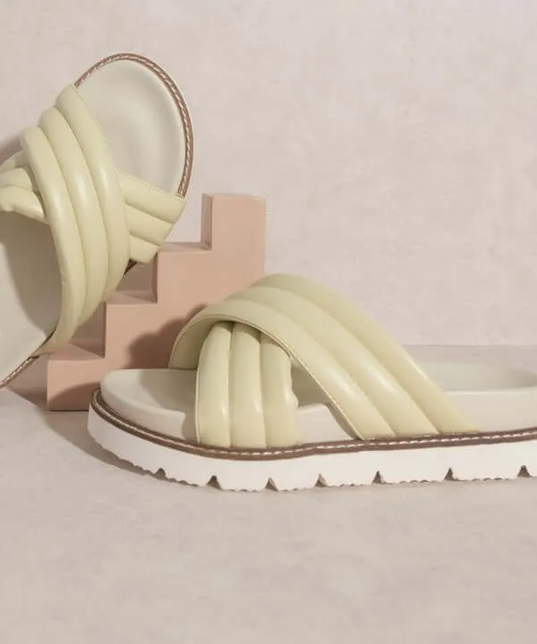 OASIS SOCIETY Grace - Puffed Cross Strap Slide Sandals