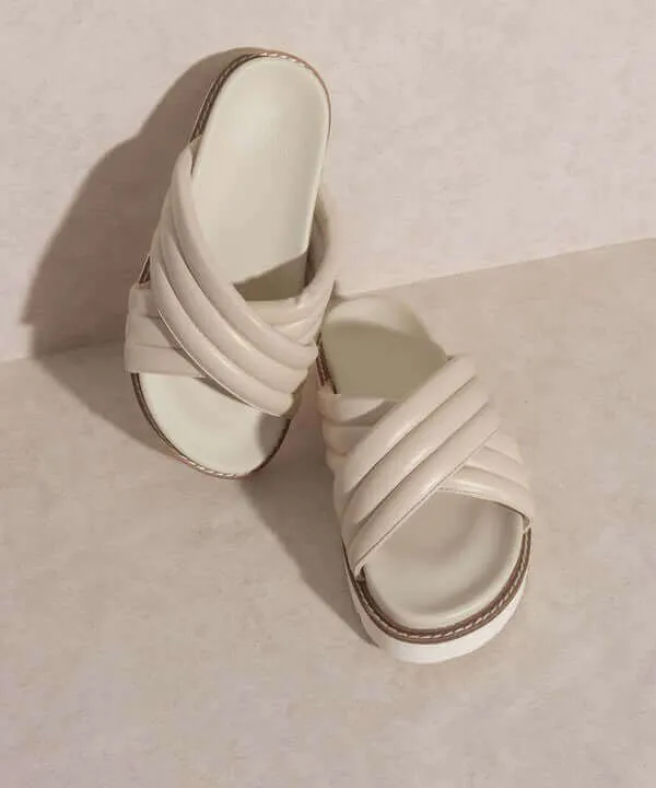 OASIS SOCIETY Grace - Puffed Cross Strap Slide Sandals