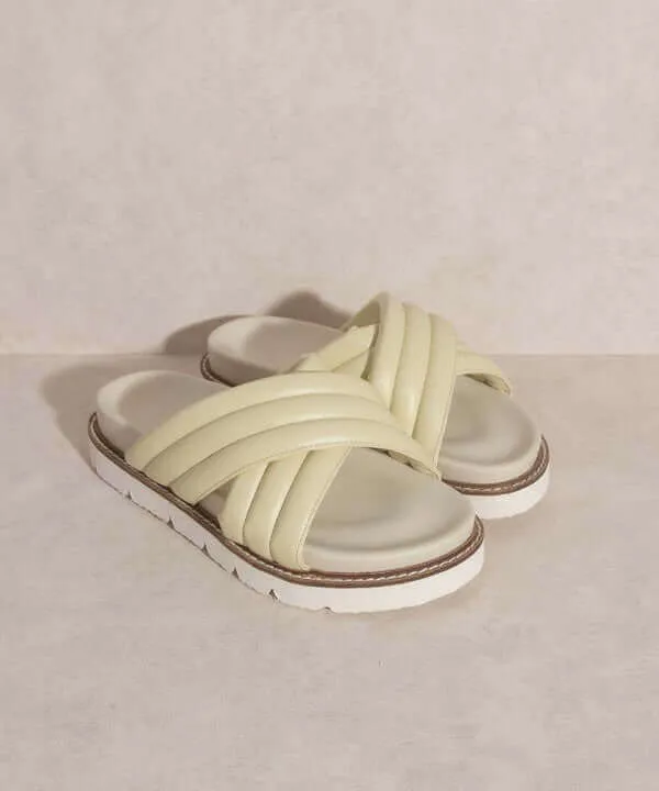 OASIS SOCIETY Grace - Puffed Cross Strap Slide Sandals