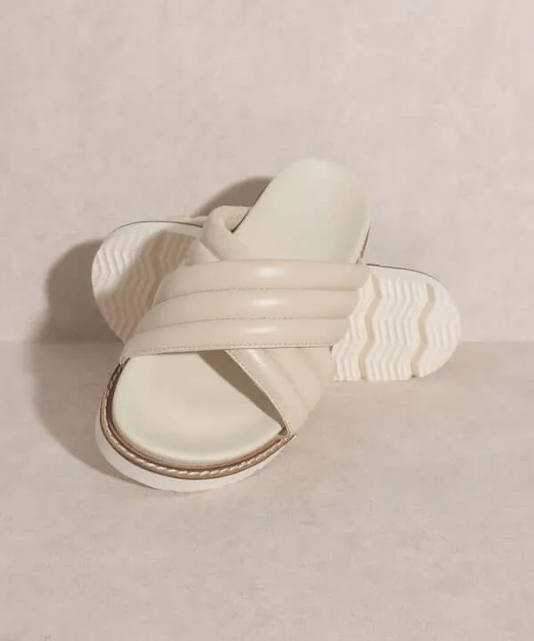 OASIS SOCIETY Grace - Puffed Cross Strap Slide Sandals