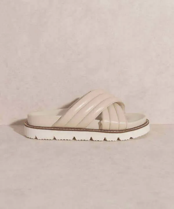 OASIS SOCIETY Grace - Puffed Cross Strap Slide Sandals