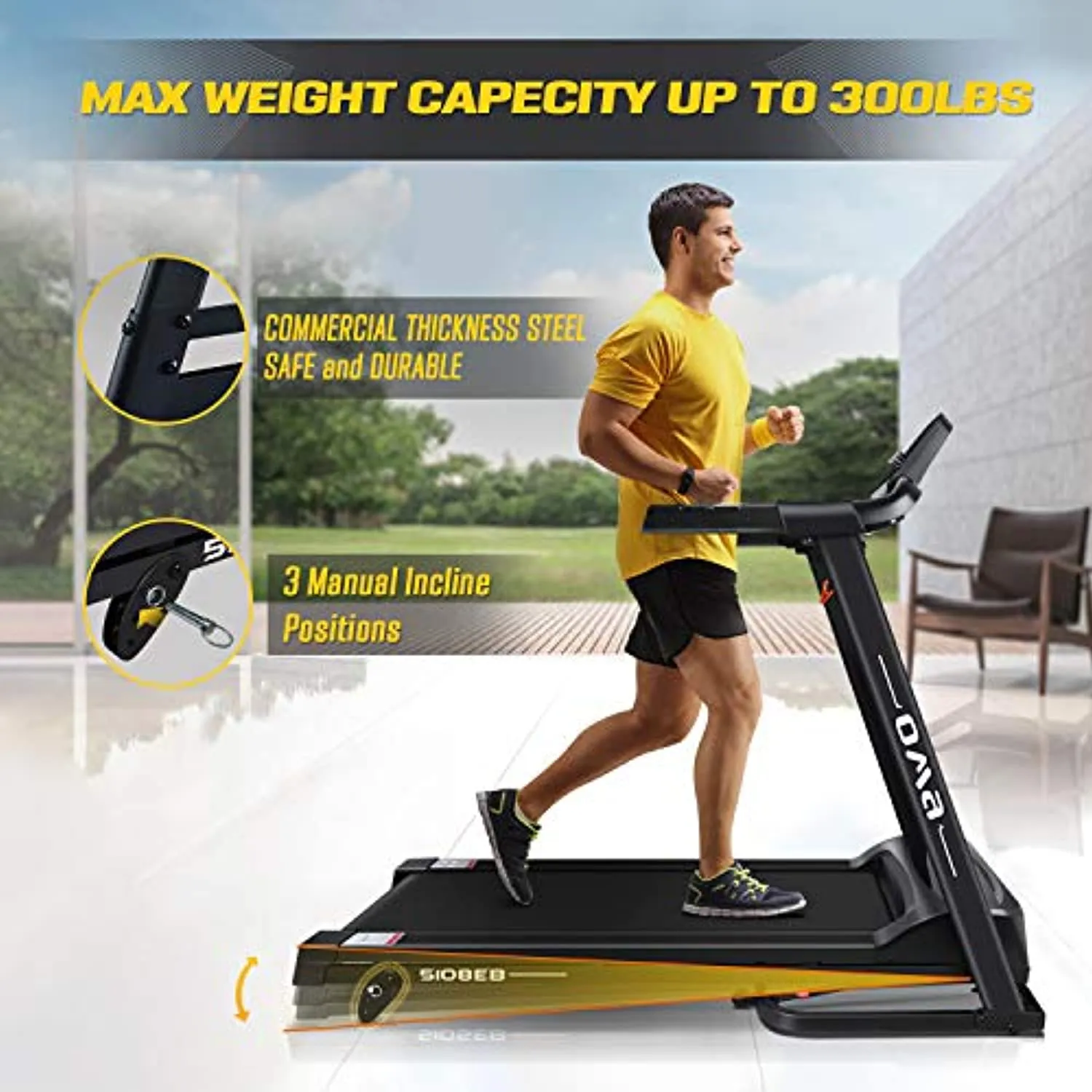 OMA Treadmills for Home 5108EB 1012EB with Max 2.25 HP 300 LBS Capacity Folding Treadmill for Running and Walking Jogging Exercise with 36 Preset Programs, Tracking Pulse, Calories