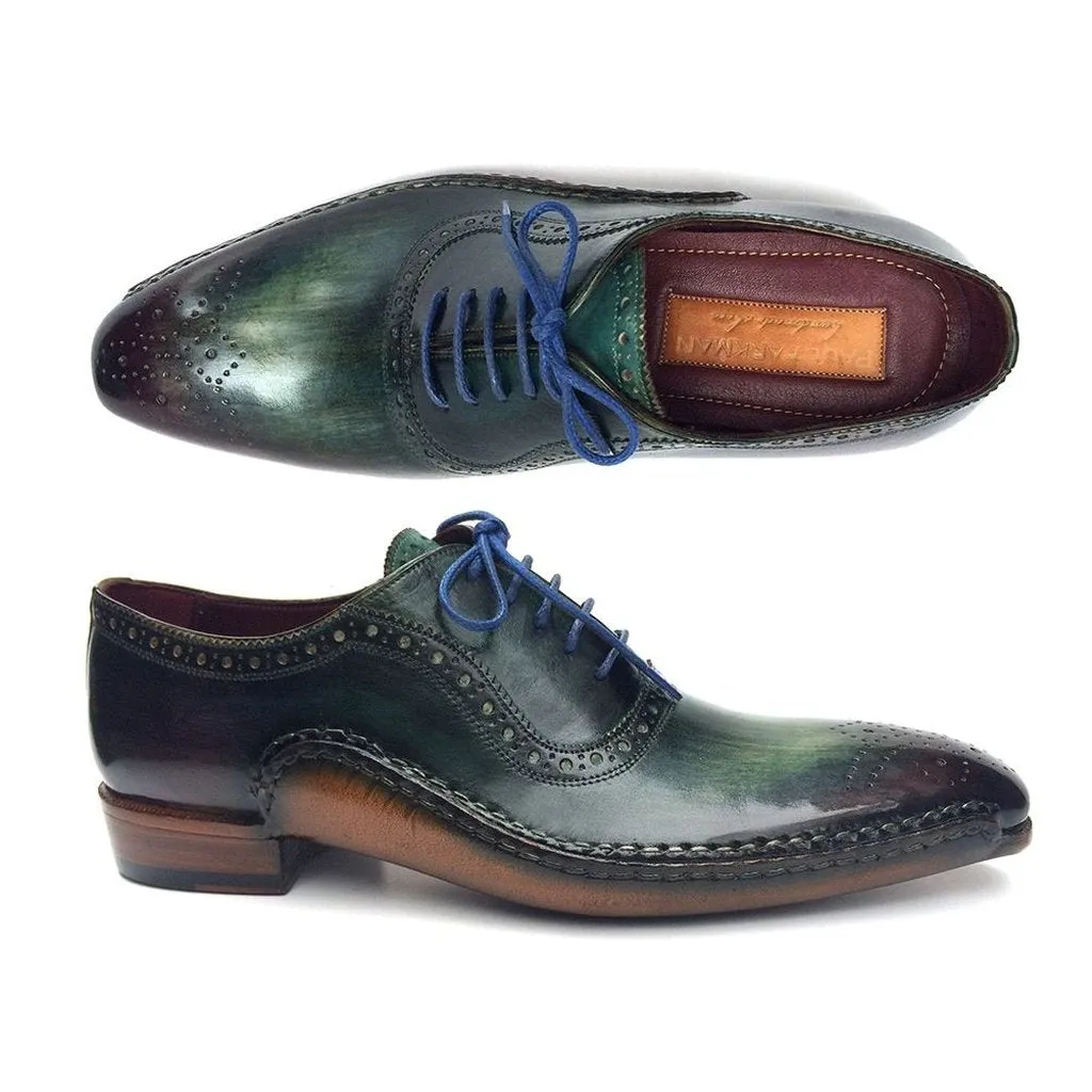 Paul Parkman Green & Purple Handmade Oxfords (ID#OPK215C)