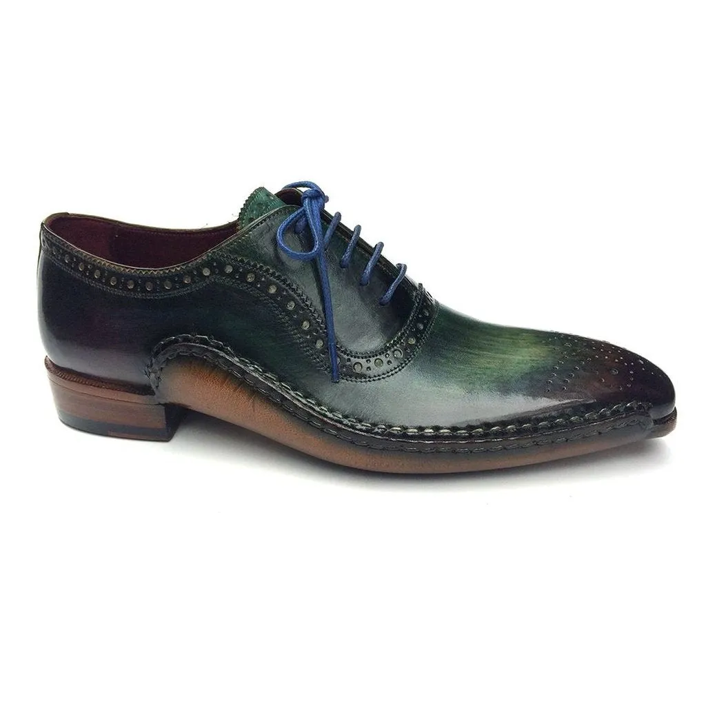 Paul Parkman Green & Purple Handmade Oxfords (ID#OPK215C)