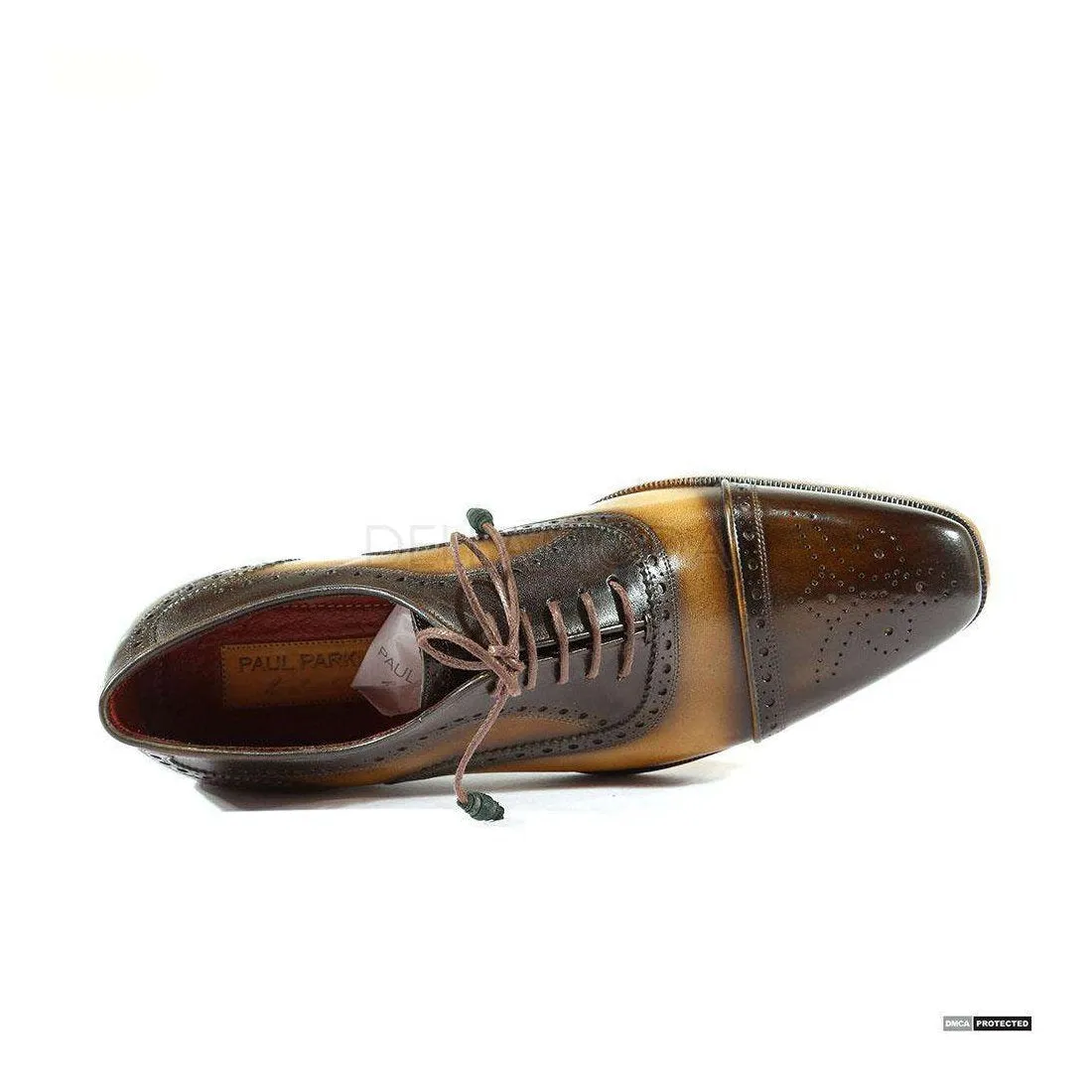 Paul Parkman Handmade Designer Shoes Handmade Men's Designer Shoes Captoe Hand-Painted Green / Olive Oxfords (PM1031)