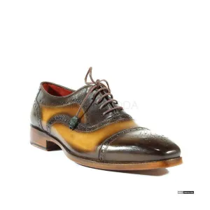 Paul Parkman Handmade Designer Shoes Handmade Men's Designer Shoes Captoe Hand-Painted Green / Olive Oxfords (PM1031)