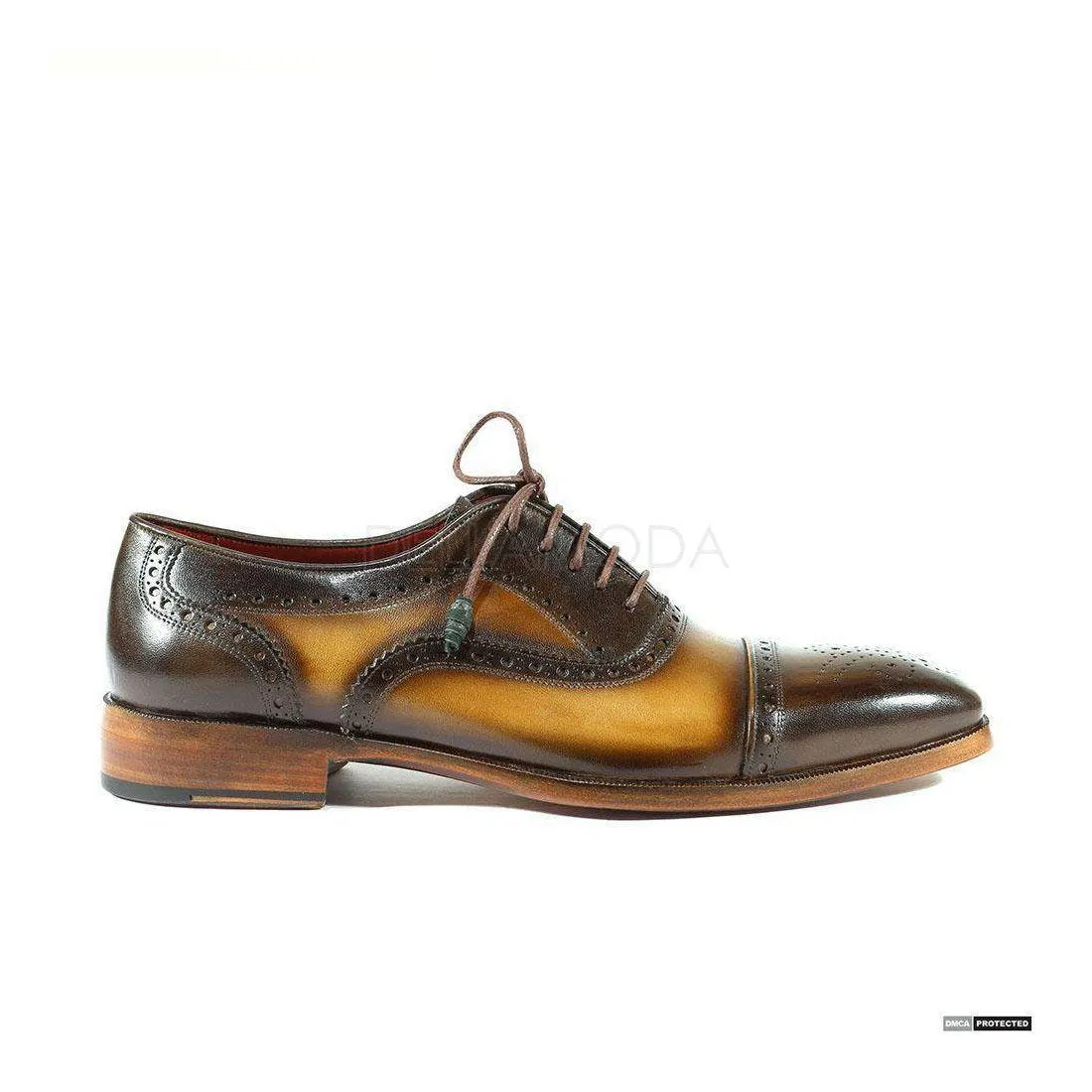 Paul Parkman Handmade Designer Shoes Handmade Men's Designer Shoes Captoe Hand-Painted Green / Olive Oxfords (PM1031)