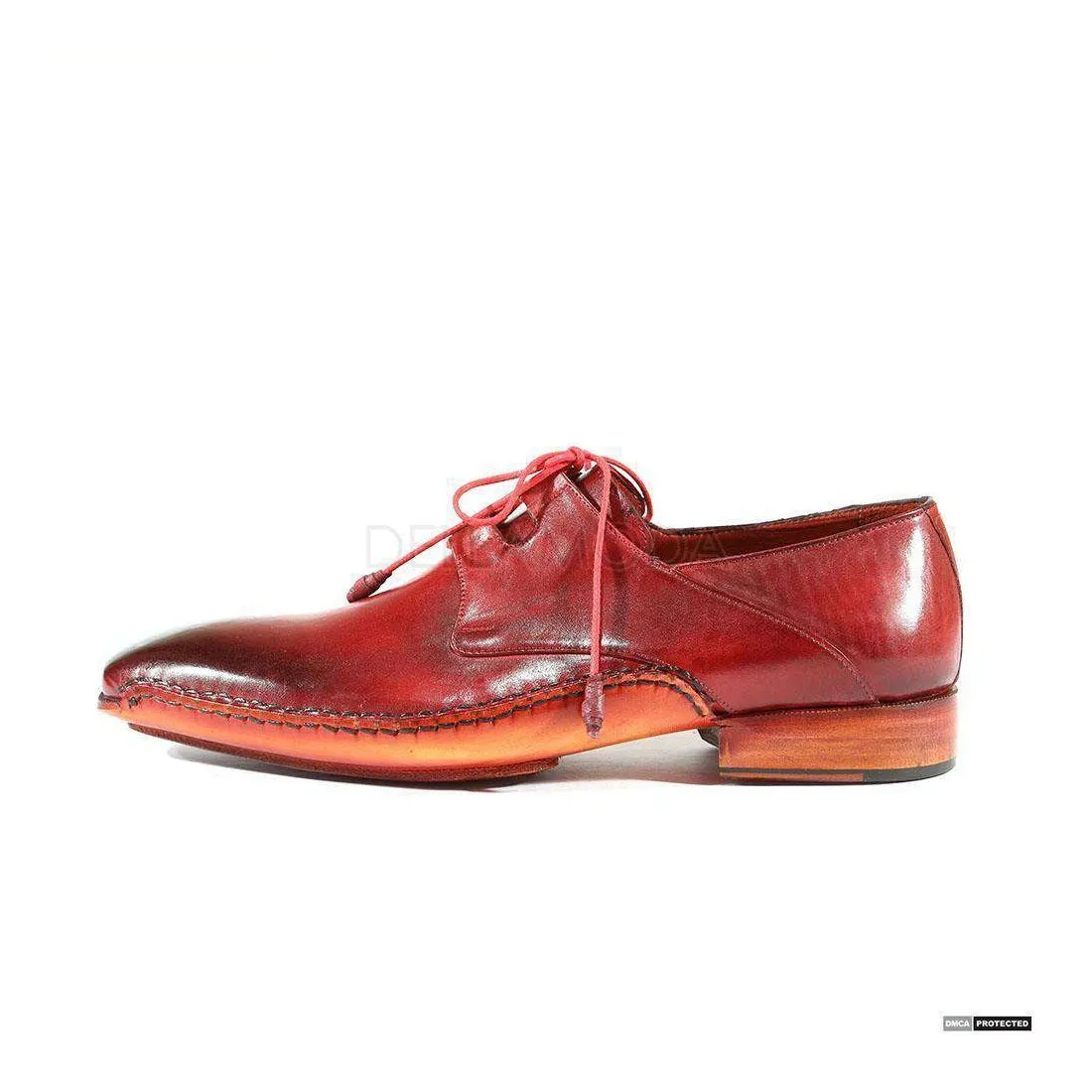 Paul Parkman Handmade Designer Shoes Handmade Men's Designer Shoes Ghillie Lacing Dress Hand-Painted Burgundy Oxfords (PM1011)