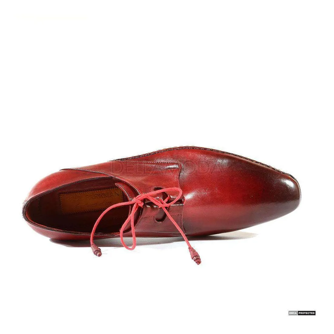 Paul Parkman Handmade Designer Shoes Handmade Men's Designer Shoes Ghillie Lacing Dress Hand-Painted Burgundy Oxfords (PM1011)