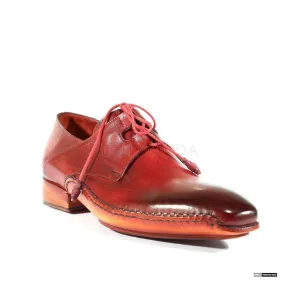 Paul Parkman Handmade Designer Shoes Handmade Men's Designer Shoes Ghillie Lacing Dress Hand-Painted Burgundy Oxfords (PM1011)