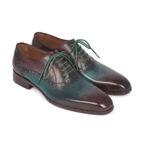 Paul Parkman Handmade Designer Shoes Men's Green & Bordeaux Plain Toe Oxfords (PM5409)