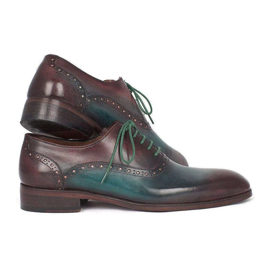 Paul Parkman Handmade Designer Shoes Men's Green & Bordeaux Plain Toe Oxfords (PM5409)