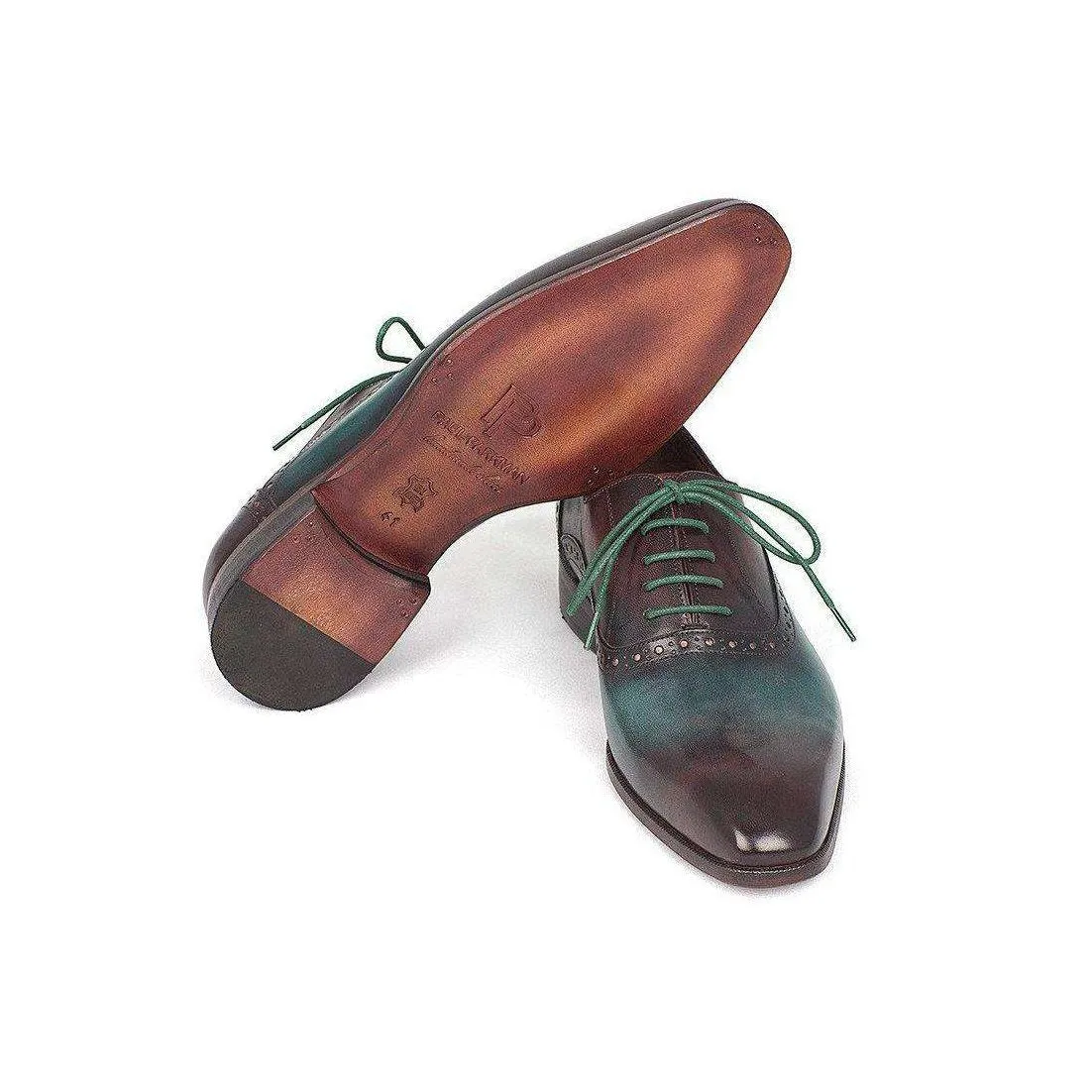 Paul Parkman Handmade Designer Shoes Men's Green & Bordeaux Plain Toe Oxfords (PM5409)