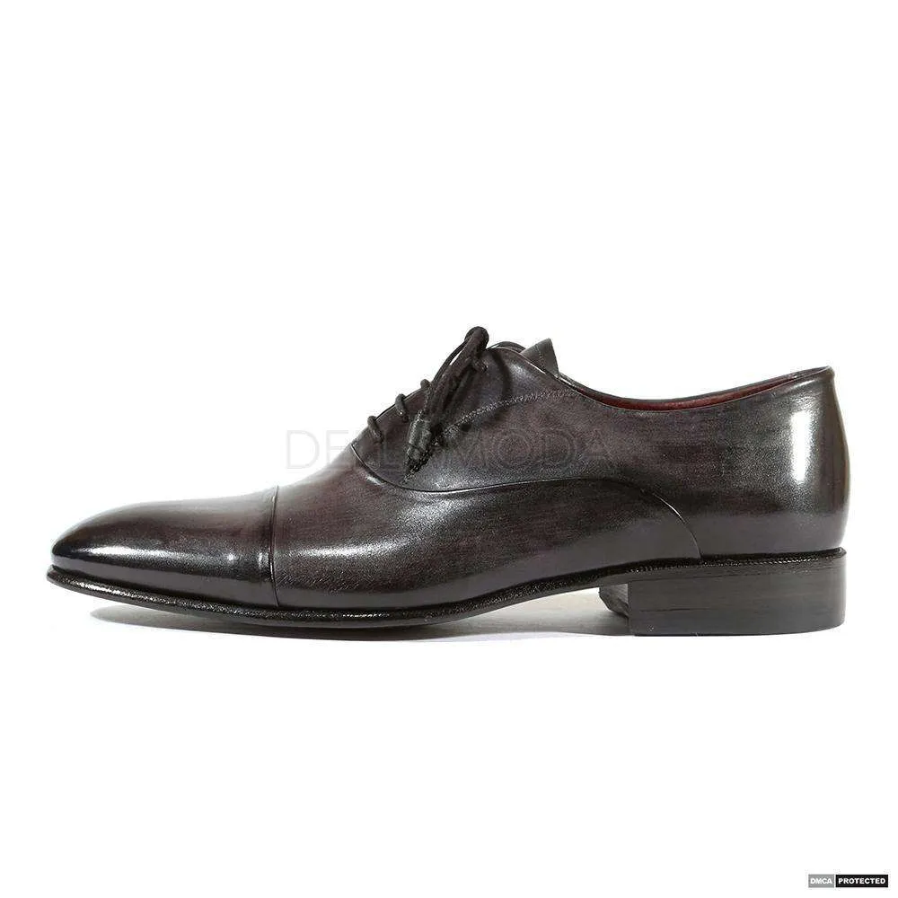 Paul Parkman Handmade Designer Shoes Men's Handmade Captoe Black & Gray Oxfords (PM1105)