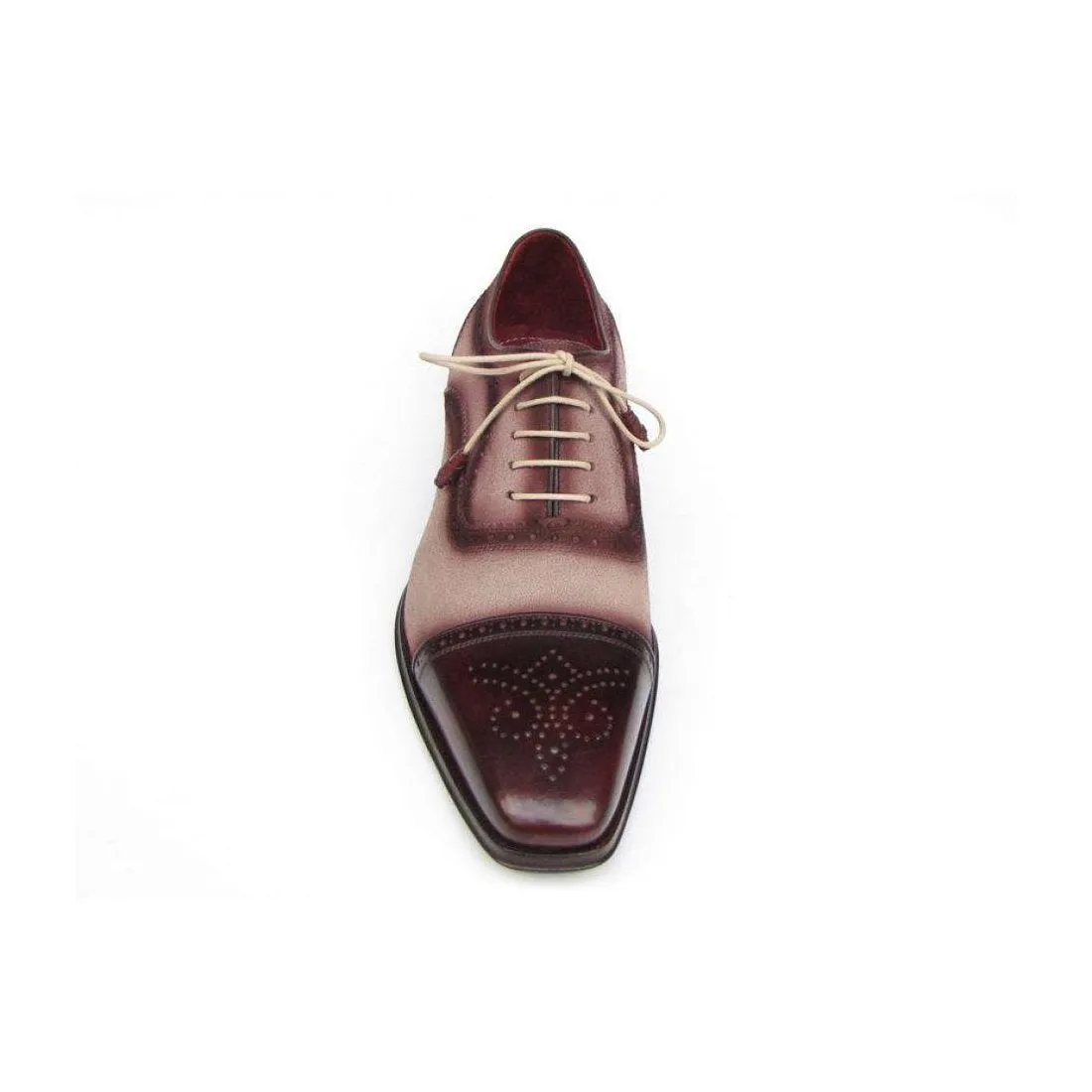 Paul Parkman Handmade Designer Shoes Men's Handmade Designer Shoes Captoe Burgundy Beige Oxfords (PM5221)