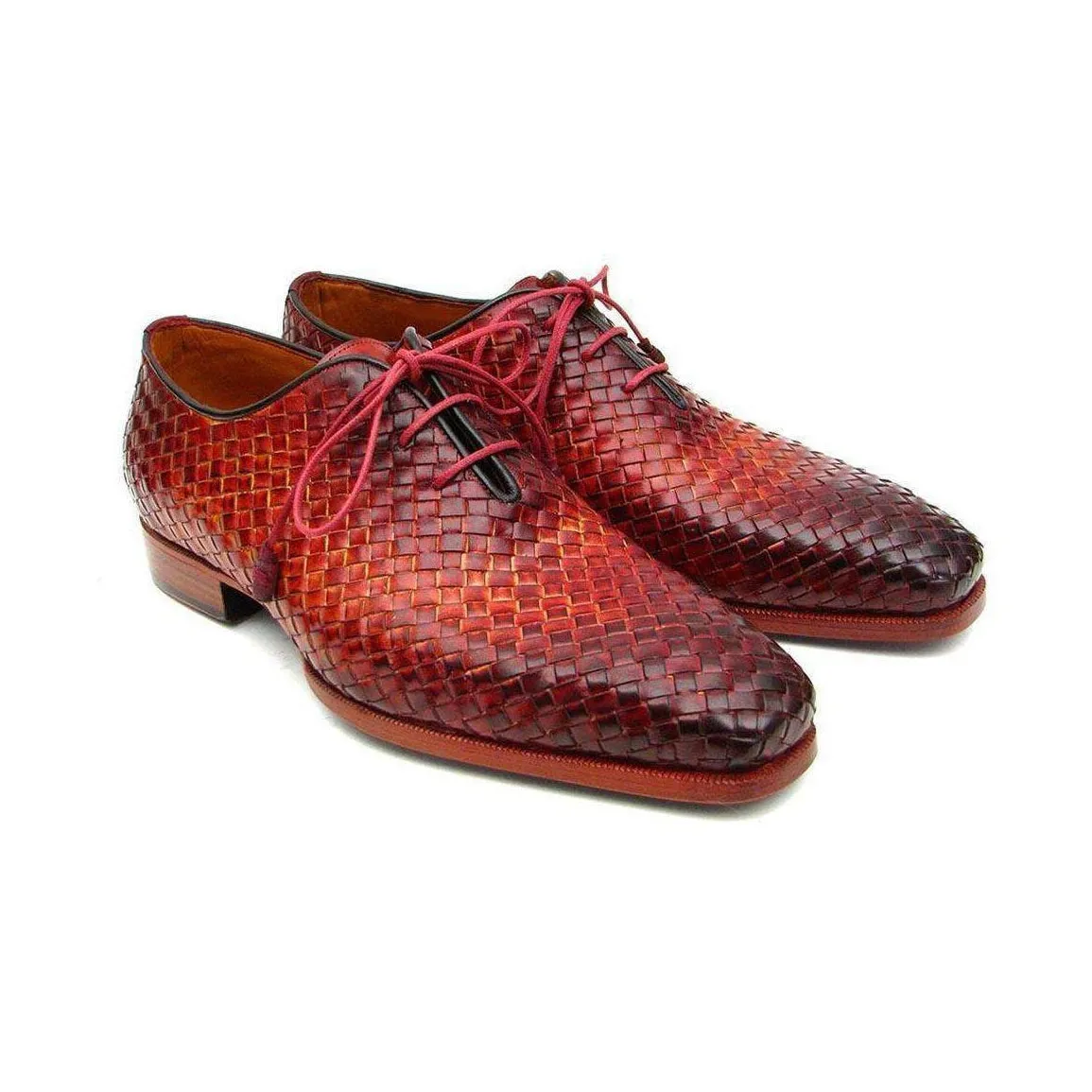 Paul Parkman Handmade Designer Shoes Men's Handmade Designer Shoes Woven Leather Bordeaux / Tobacco Oxfords (PM4003)