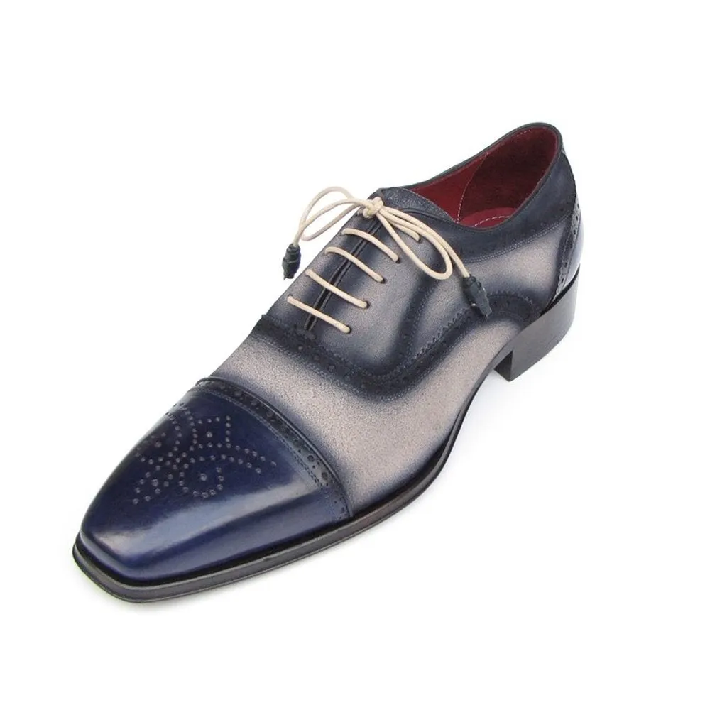 Paul Parkman Men's Captoe Oxfords - Navy / Beige  Suede Upper and Leather Sole (ID#024-BLS)