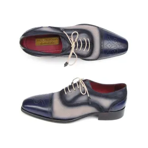 Paul Parkman Men's Captoe Oxfords - Navy / Beige  Suede Upper and Leather Sole (ID#024-BLS)