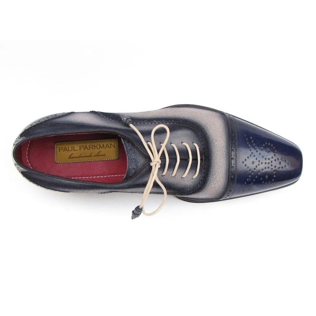 Paul Parkman Men's Captoe Oxfords - Navy / Beige  Suede Upper and Leather Sole (ID#024-BLS)