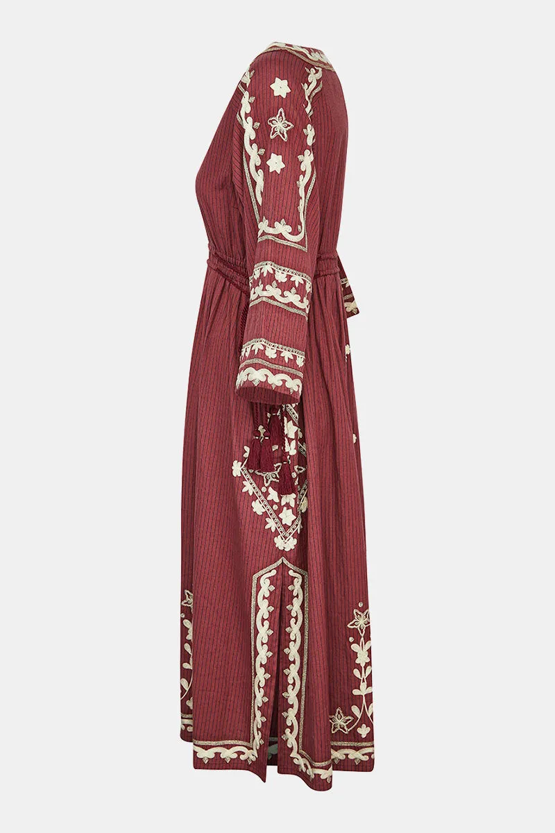 Reva Sangria BCI Cotton Embroidered Dress