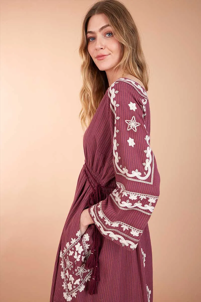 Reva Sangria BCI Cotton Embroidered Dress
