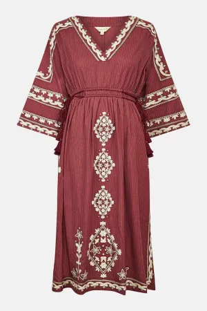 Reva Sangria BCI Cotton Embroidered Dress