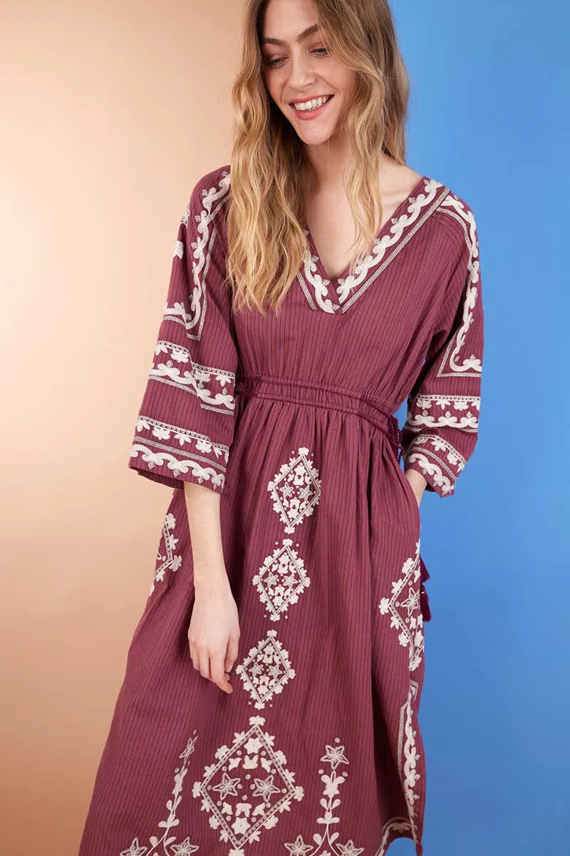 Reva Sangria BCI Cotton Embroidered Dress