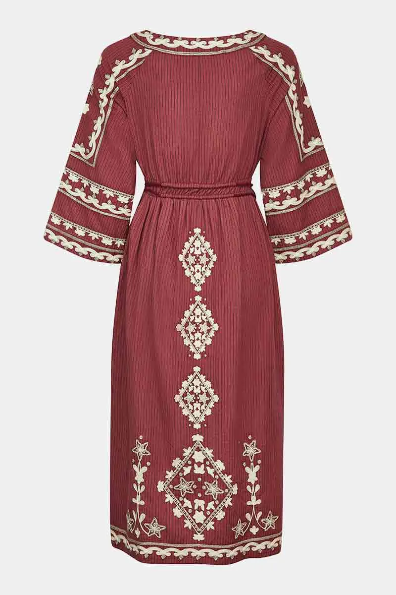 Reva Sangria BCI Cotton Embroidered Dress