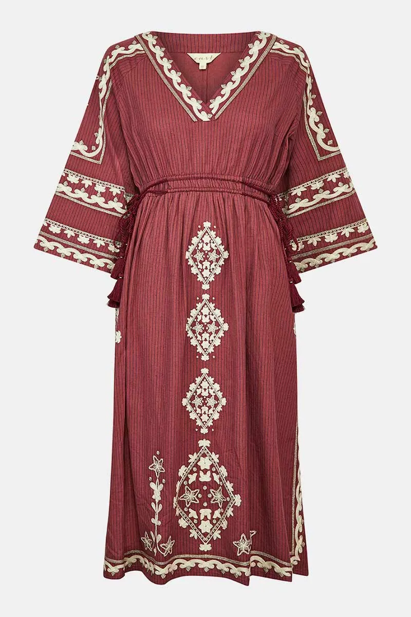 Reva Sangria BCI Cotton Embroidered Dress