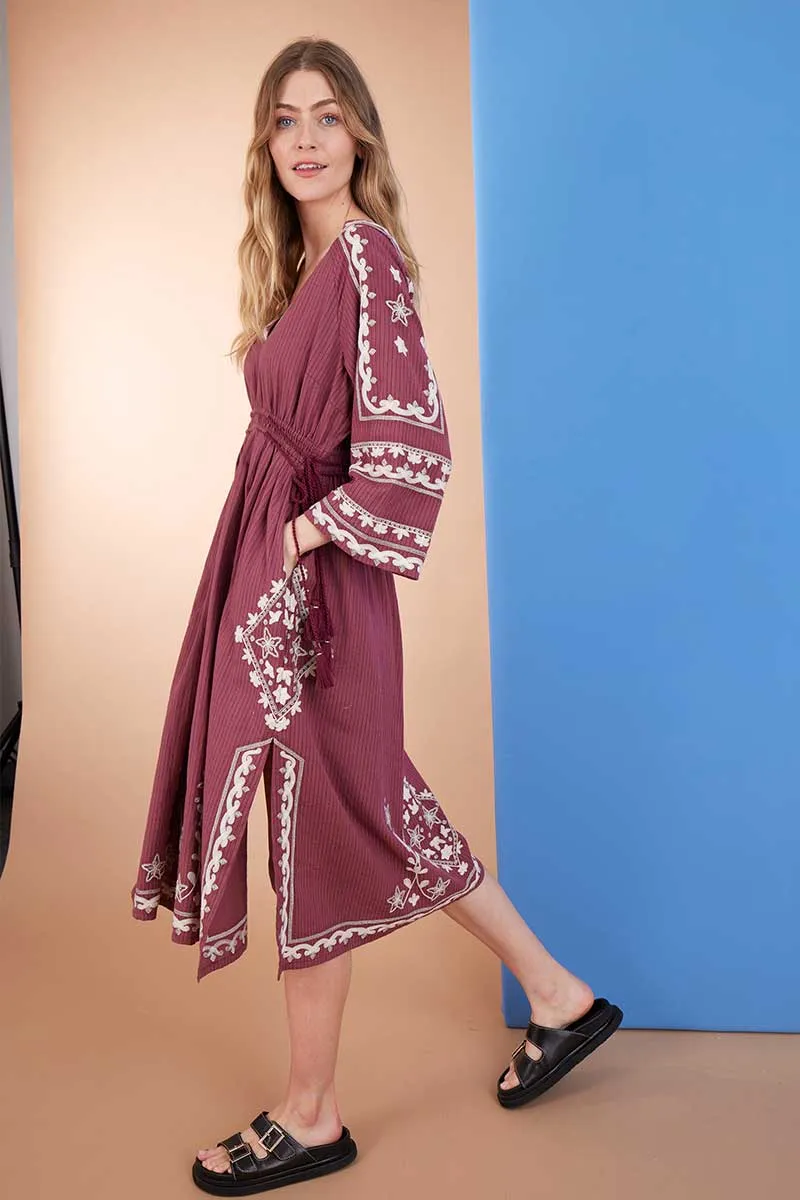 Reva Sangria BCI Cotton Embroidered Dress