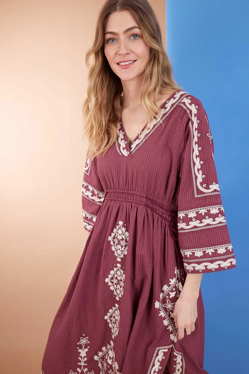 Reva Sangria BCI Cotton Embroidered Dress
