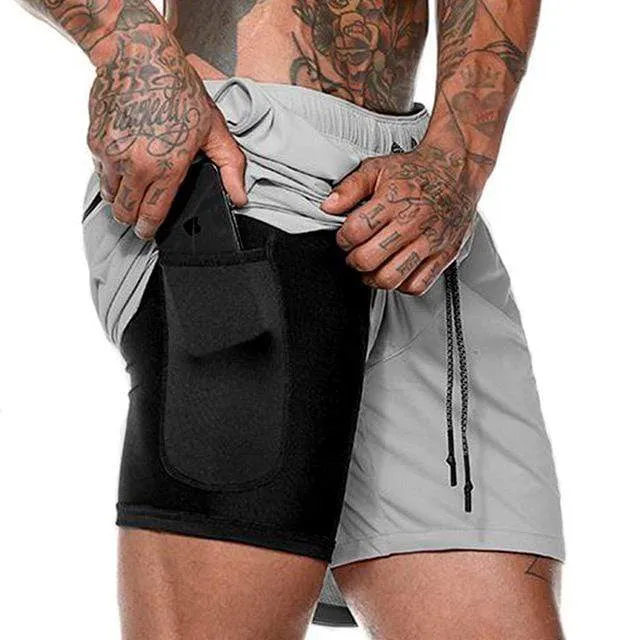 Running Shorts Men 2 in 1 Sports Jogging Fitness Shorts