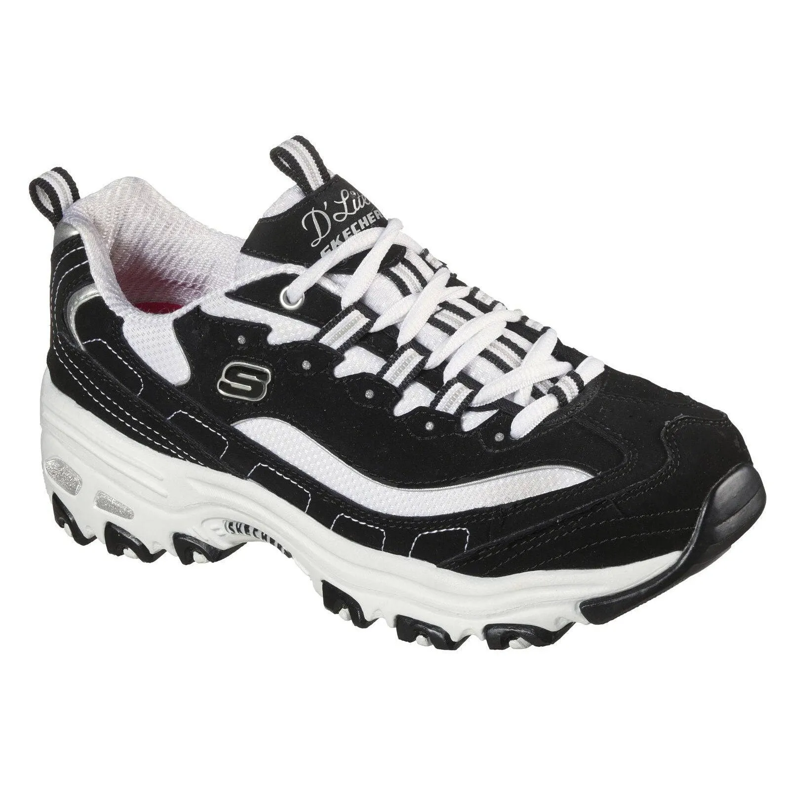 Skechers 11930 D'Lites Black White Lace Up Platform Trainers