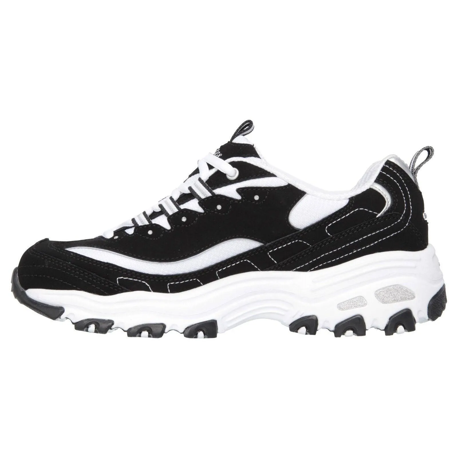 Skechers 11930 D'Lites Black White Lace Up Platform Trainers