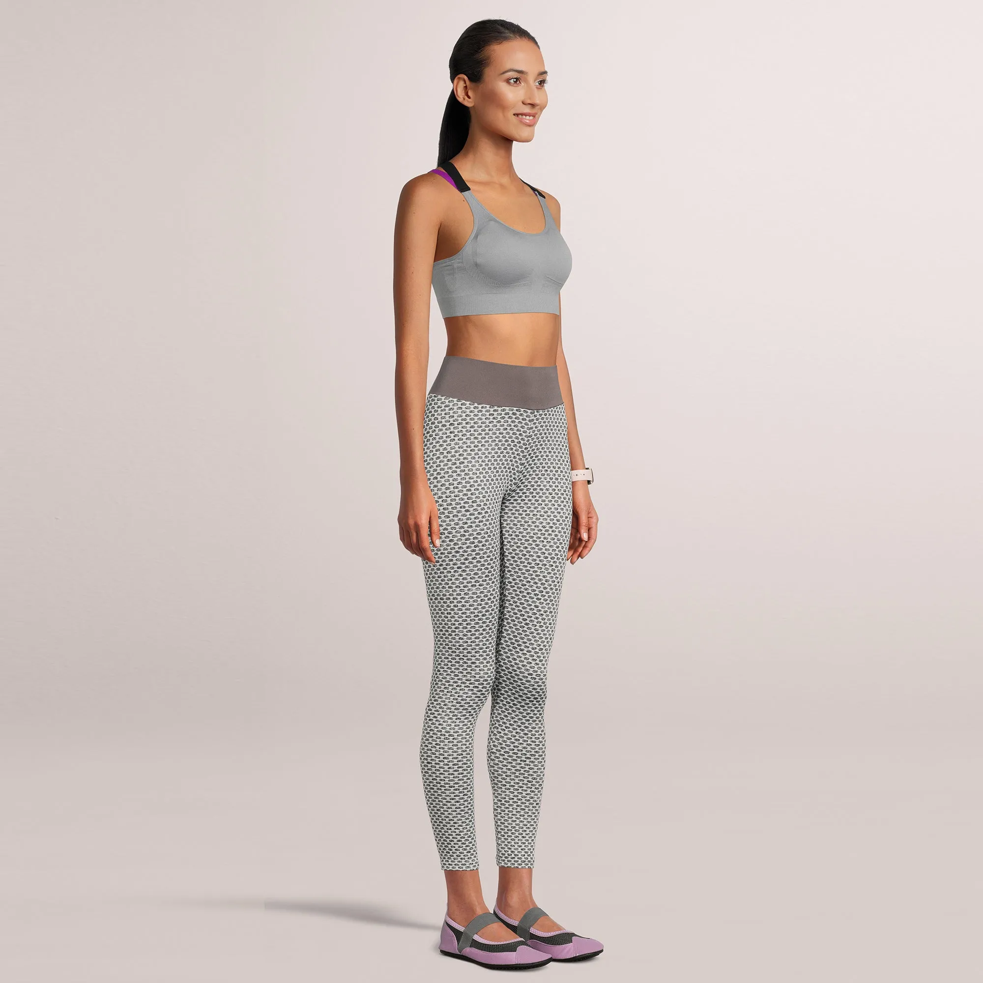 SOBEYO Legging Solid High Waisted Bubble Stretchable Fabric Gray