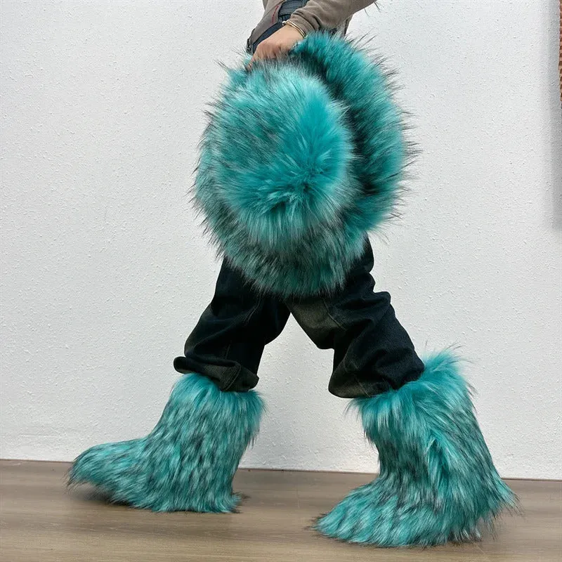 Winter Shoe Women's Winter Fluffy Faux Fox Fur Boots Woman Plush Warm Snow Boots Luxury Footwear Girls' Furry Fur Bottes Fashion