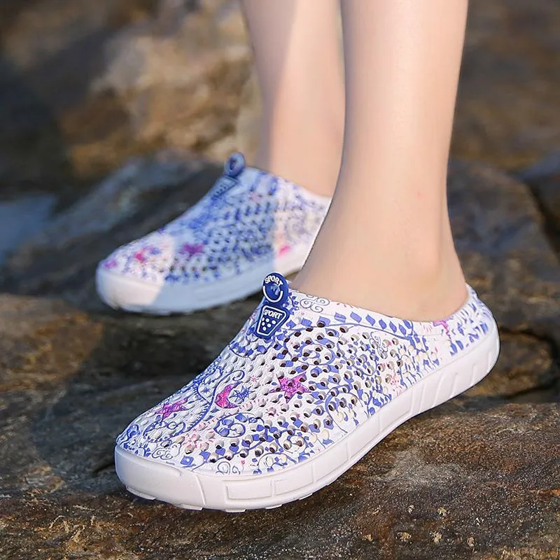 Women summer beach flower printed antiskid comfortable slide sandals