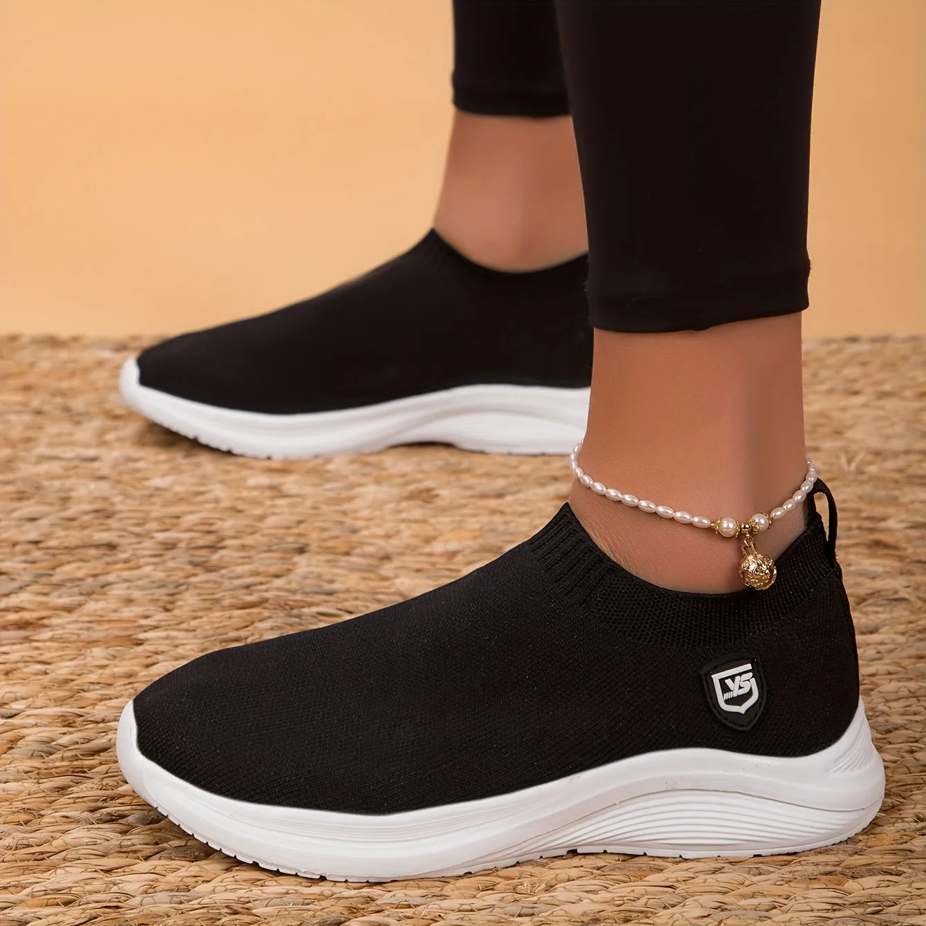 Women's Breathable Knit Sneakers, Casual Slip On Outdoor, Comfortable Low Top Sport Shoes